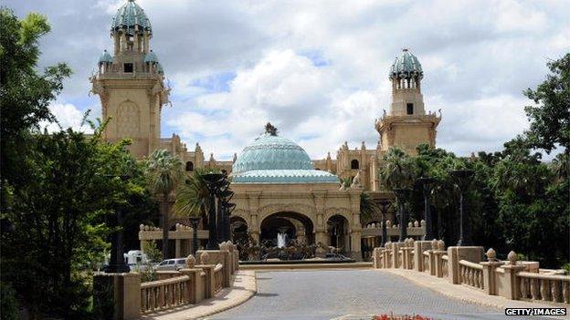 This picture taken on February 22, 2010 shows the Palace hotel of Lost City in Sun City