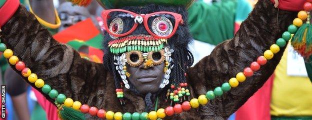 A Burkina Faso fan in full costume