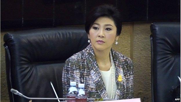 Ousted Thai prime minister Yingluck Shinawatra looks on as she faces impeachment proceedings by the military-stacked National Legislative Assembly (NLA) at the parliament in Bangkok on 22 January 2015