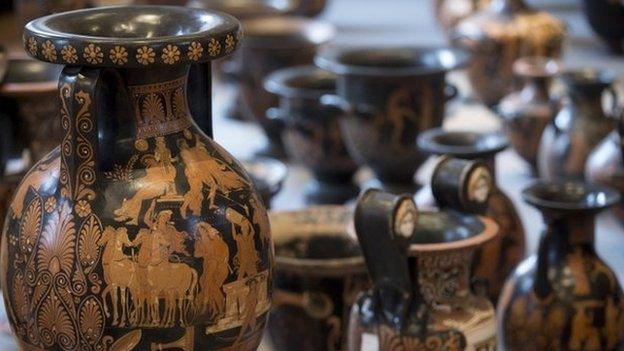 Looted antiquities at the Baths of Diocletian national museum in Rome (21 Jan)