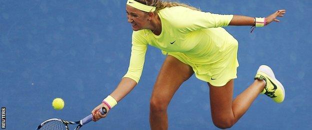 Victoria Azarenka cut a colourful figure in flourescent yellow against Caroline Wozniacki