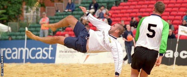 Eric Cantona playing beach football