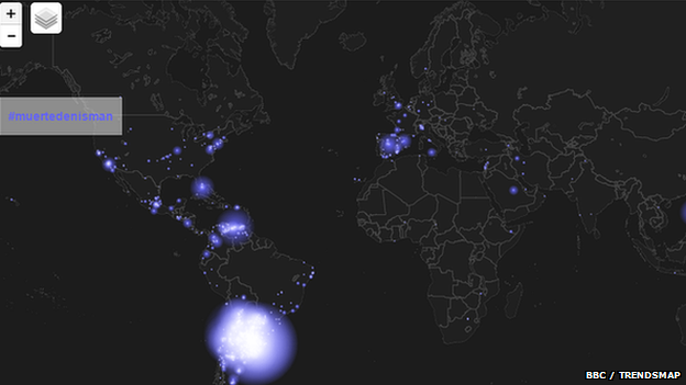 A Twitter heatmap of where "#muertedenisman" is trending