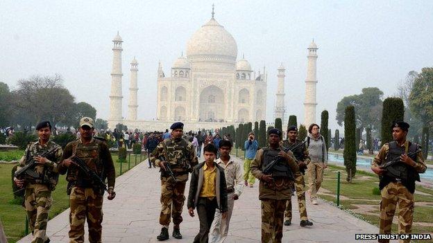 Security at the Taj Mahal in the run up to Mr Obama's visit