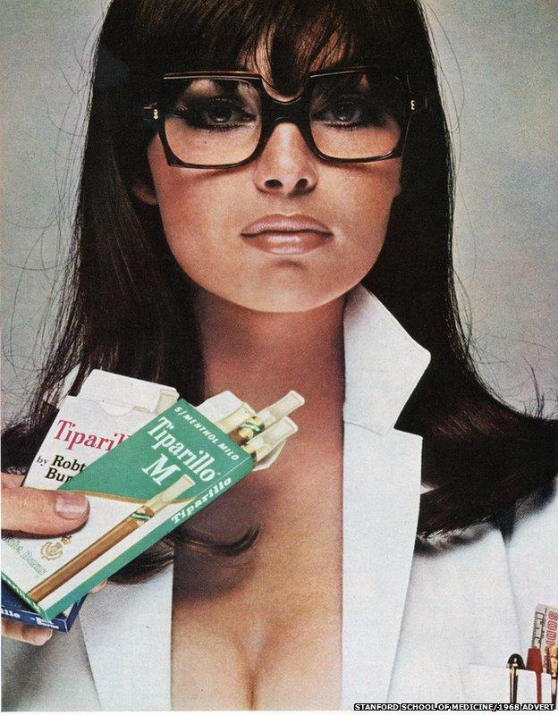 Tiparillo cigar advertisement showing a woman in a lab coat