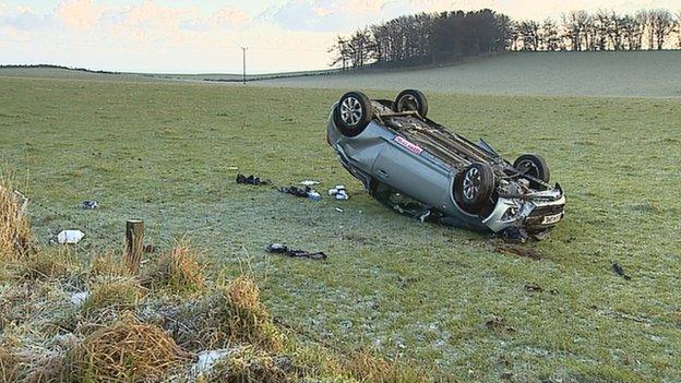 Car overturned in Aberdeenshire