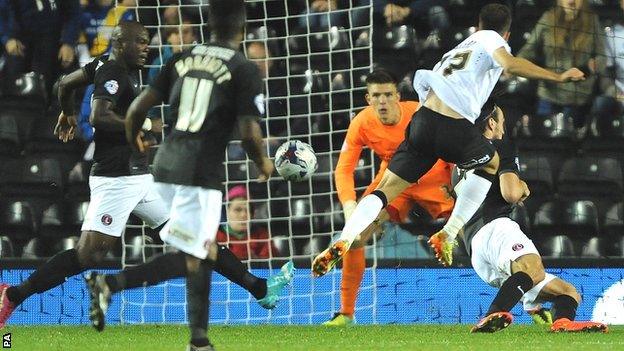 Ivan Calero scores the winner against Charlton Athletic in the League Cup second-round tie