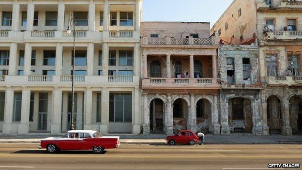 New and old buildings stand next to each other the Malecon oceanfront drive 21 January 2015