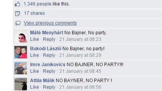 Facebook grab of comments about Balint Bajner