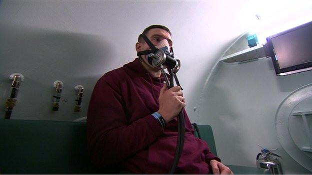 Ben Parkinson in an oxygen chamber