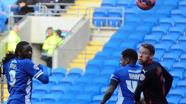 Kenwyne Jones headed Cardiff City in front against Reading in their FA Cup fourth round tie