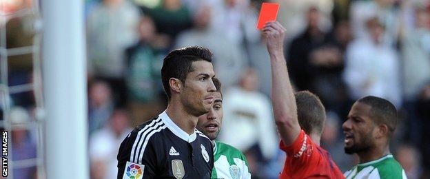 Ronaldo is shown the ninth red card of his career