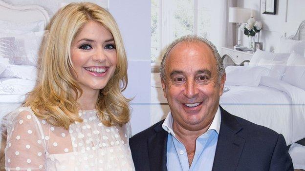 Holly Willoughby (L) with Sir Philip Green