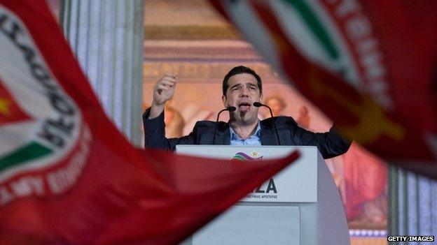 Syriza leader Alexis Tsipras addresses crowds in Athens. Photo: 25 January 2015