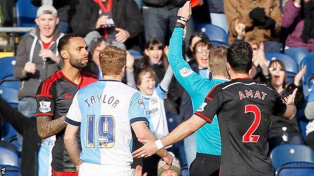 Swansea defender Kyle Bartley is sent off