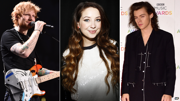 Ed Sheeran, Zoella and Harry Styles