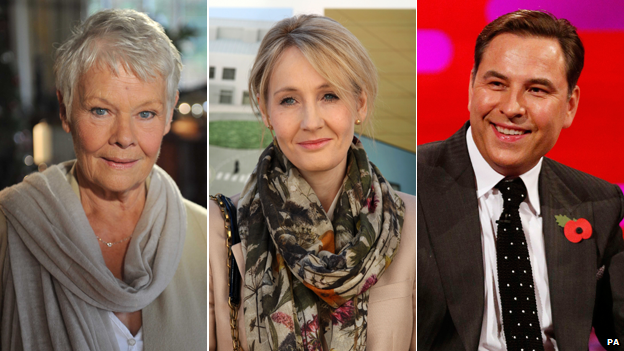 Judi Dench, JK Rowling and David Walliams