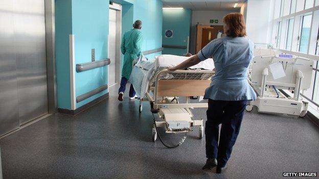 Hospital staff moving a patient