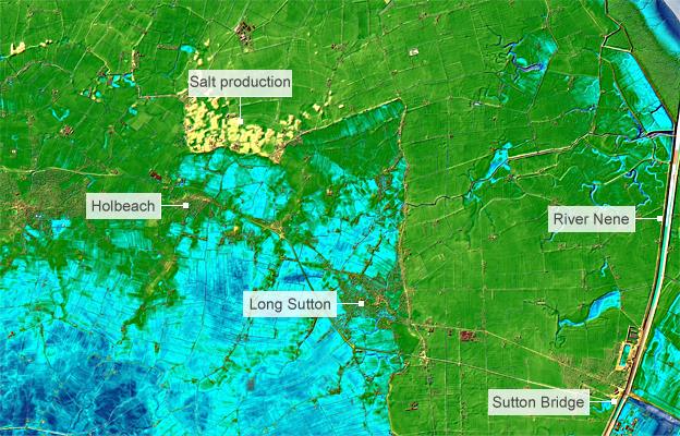 LIDAR image of Sutton Bridge and Long Sutton