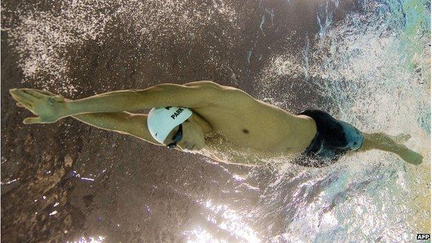 In a file photo taken on 16 November 2010 Park Tae-Hwan of South Korea competes in the men's 400m freestyle heats in the swimming event of the 16th Asian Games in Guangzhou