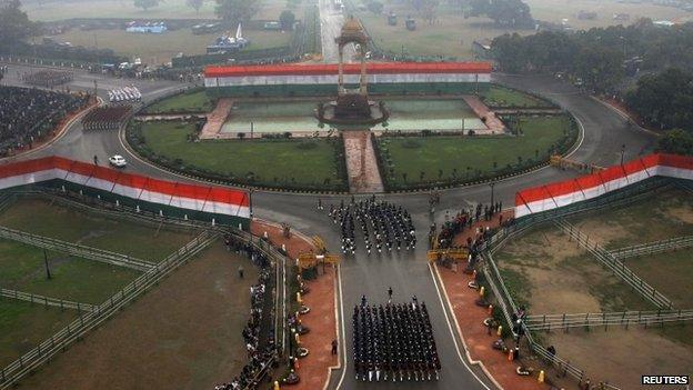 A general view shows Indian Army soldiers marching during the Republic Day parade in New Delhi January 26, 2015