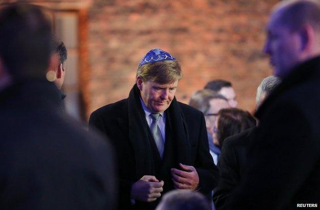 Dutch King Willem Alexander (C) arrives at Auschwitz-Birkenau, 27 January