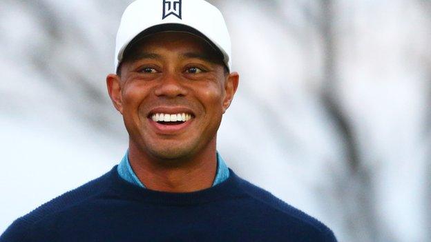 All smiles as Tiger Woods practises ahead of the Phoenix Open