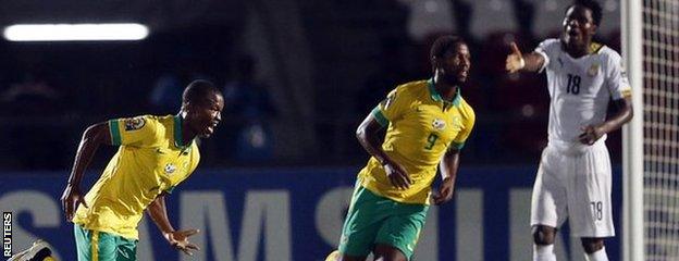 Mandla Masango (left) celebrates his goal