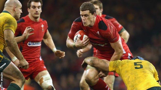 Ian Evans on the attack for Wales against Australia in 2013