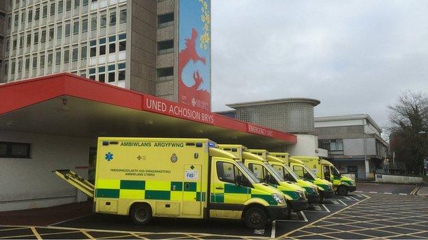 Ambulances outside UHW