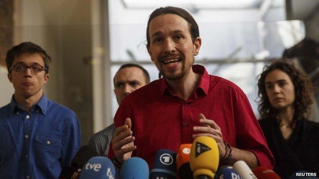 Spains Podemos Party secretary general Pablo Iglesias