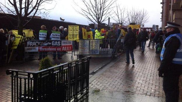 Anti-fracking campaigners outside Lancashire County Council