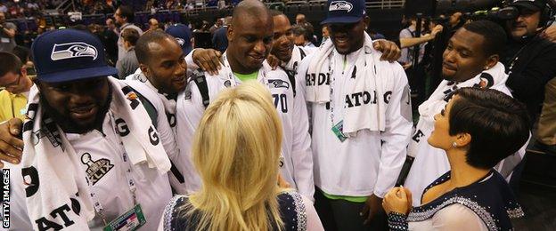 Seattle Seahawks players field questions from cheerleaders