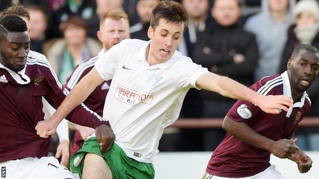 Callum Booth in action for Hibs against Hearts