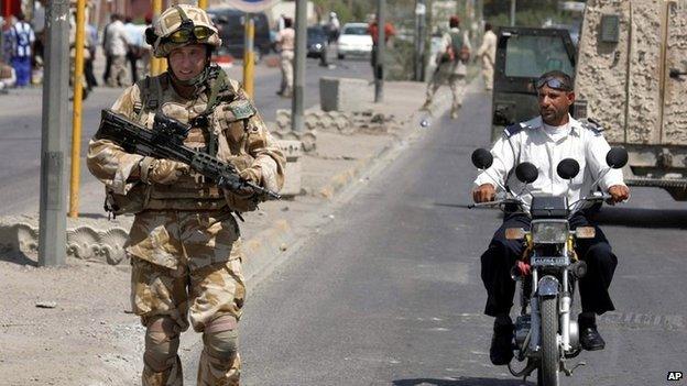 A British soldier on patrol in Basra in 2006