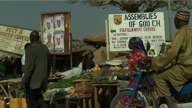 Christian church sign in Jos city, January 2015 election campaign