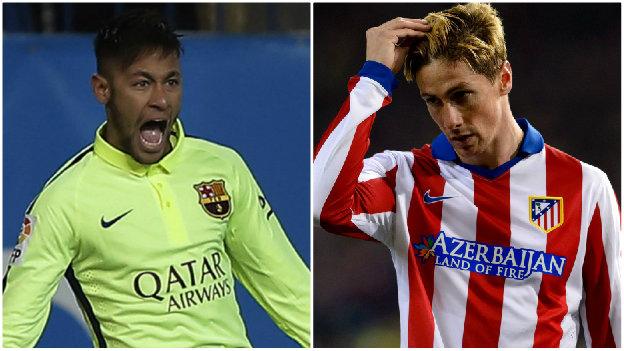 Neymar of Barcelona and Fernando Torres of Atletico Madrid