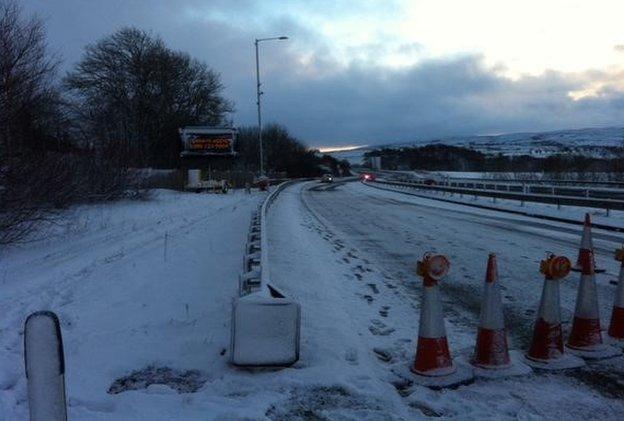 Closed snow gates on the A66, Cumbria