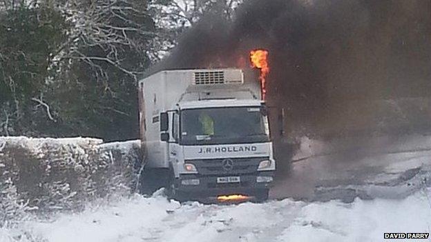 Lorry on fire