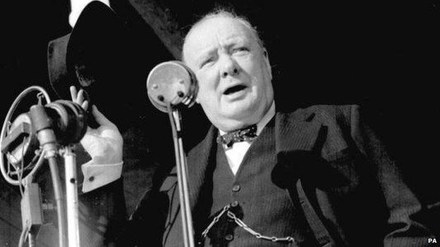 Winston Churchill addresses an audience of more than 20,000 at Walthamstow Stadium in London on 4 July 1945