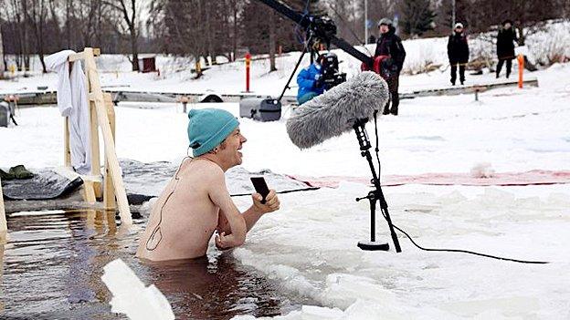 Polar Bear Pitching in the Northern Finnish city of Oulu, in an ice hole in the River Oulujoki