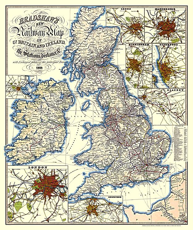 Bradshaw railway map, 1852