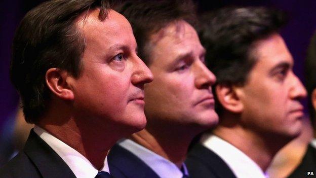 David Cameron , Nick Clegg and Ed Miliband