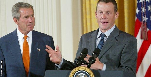 US President George W. Bush and Lance Armstrong