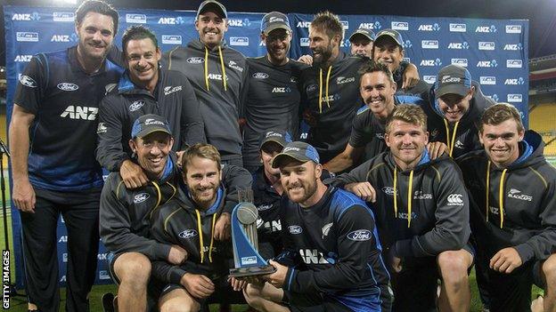 New Zealand with the one-day series trophy