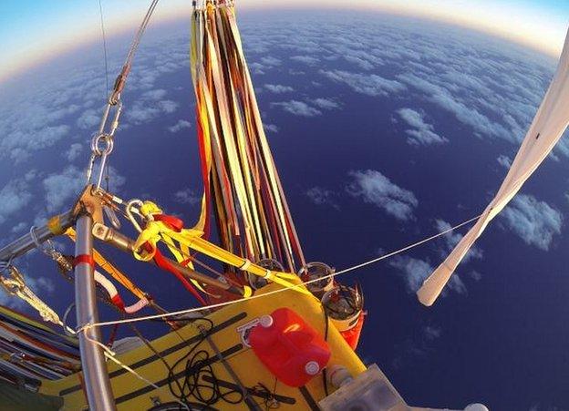 Two Eagles balloon over sea near Japan. 26 Jan 2015