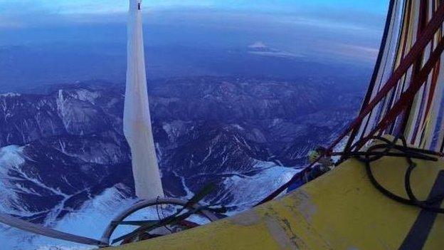 A view of Mount Fiji on the first day of the balloon journey