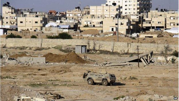 Egyptian army vehicle in Rafah, Egypt, November 2014