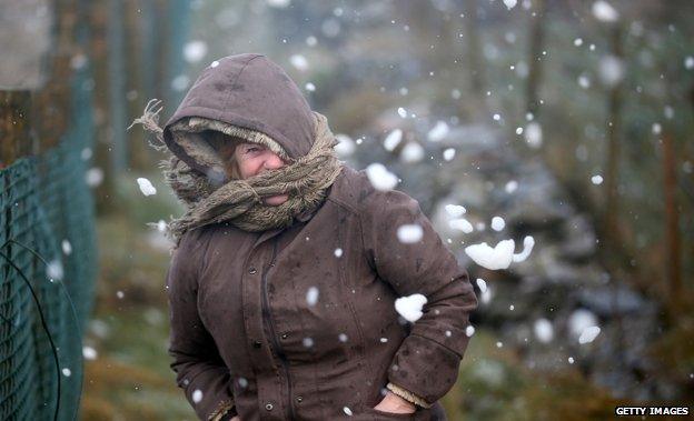 Woman in blizzard