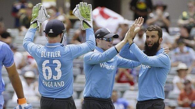 Jos Buttler, Eoin Morgan and Moeen Ali